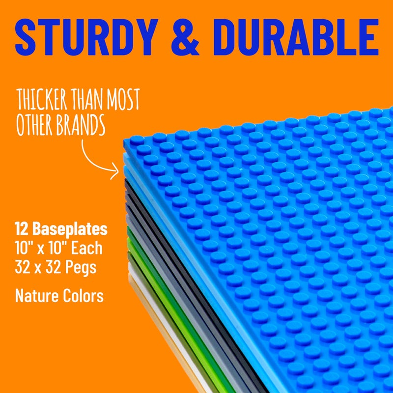 Strictly Briks Stackable Baseplates - 12 Pack 10"x10", 32x32 Studs, Compatible with Lego for Building City Scenes, Foundation, Displays Bricks on Play Table, Kids Easter Gift, Nature - Image 2